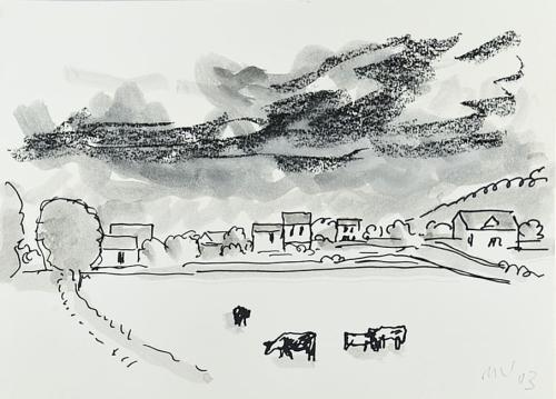 Paisaje con Vacunos - 23x32 - Aguadas